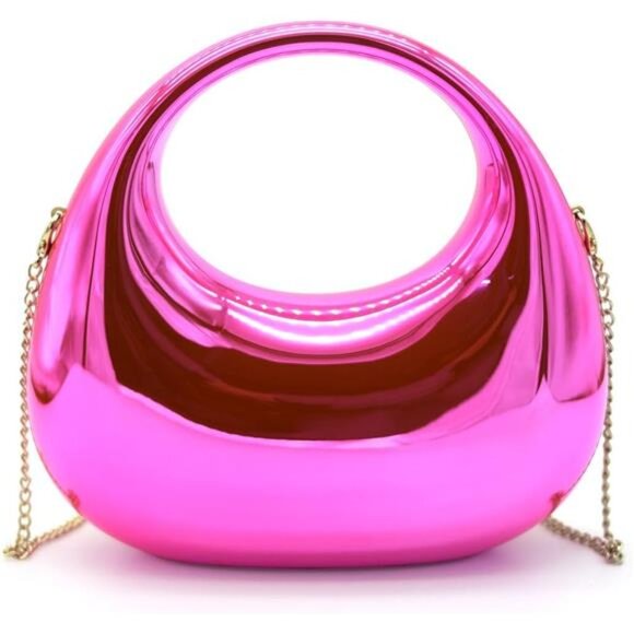 Pink Acrylic Evening Clutch for Women – Metallic Moon Design Party Purse - Picture 1 of 7